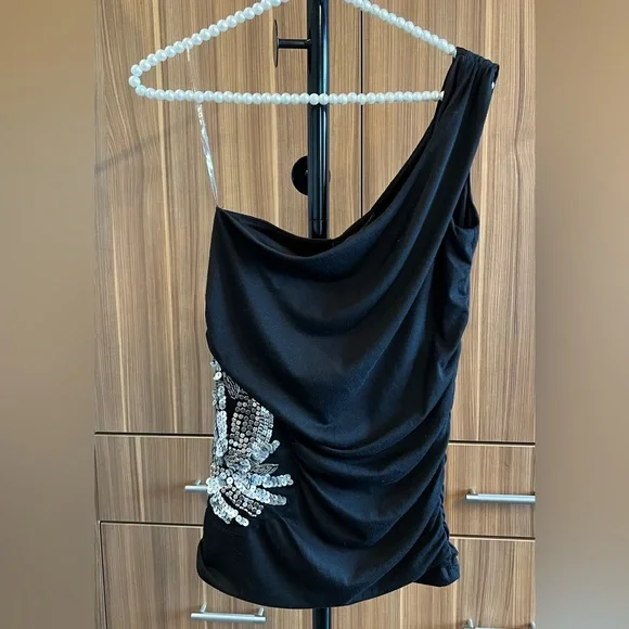 Mandee Black with Silver Side Sequins Top - Size Medium - Picture 5 of 9